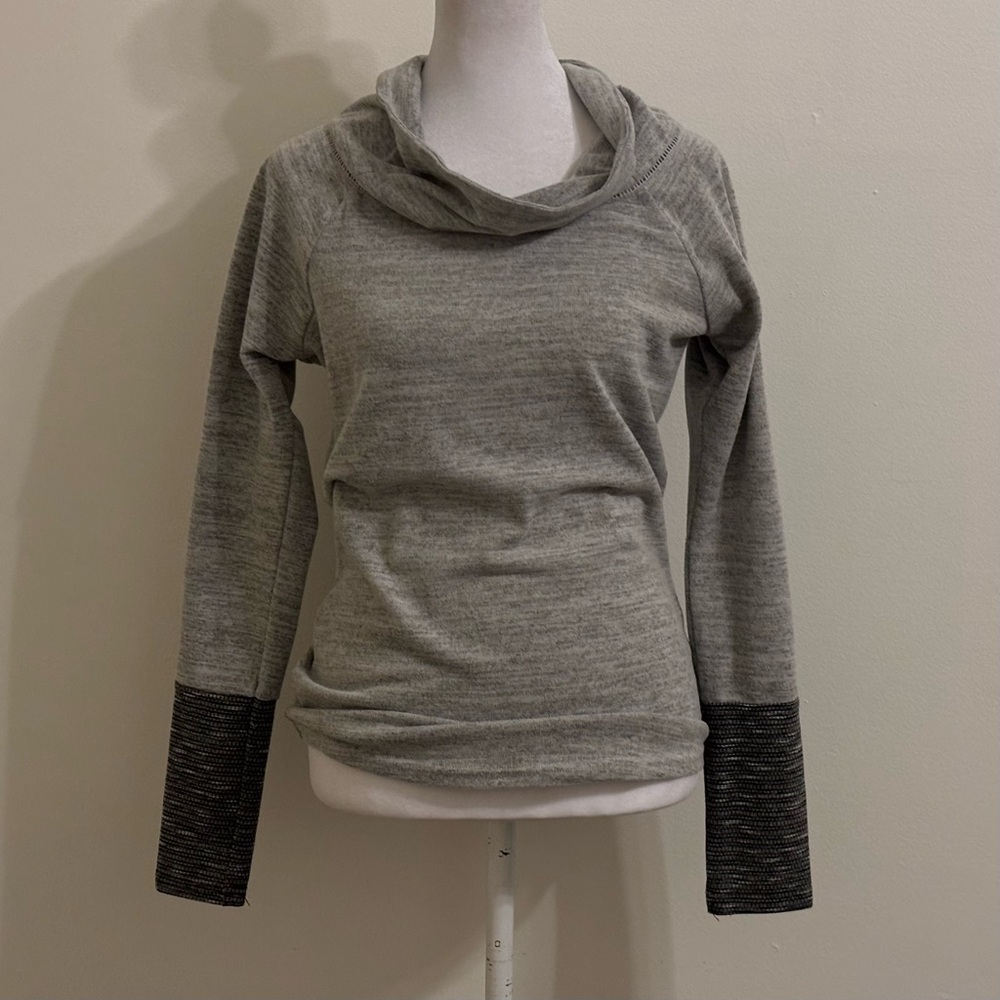 Avalanche Heathered Gray Cowl Neck Sweater with Marled Contrast Cuffs Size S